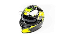 Шлем мото интеграл GTX 5672 (M) #3 BLACK/FLUO YELLOW GREEN (2 визора)