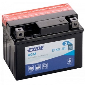 Аккумулятор EXIDE ETX4L-BS (12V/3Ah) (YTX4L-BS)